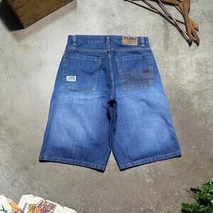 Vintage Y2K Fubu Wide Leg Jorts 34" Grunge Skater Blue Denim Baggy Jean Shorts